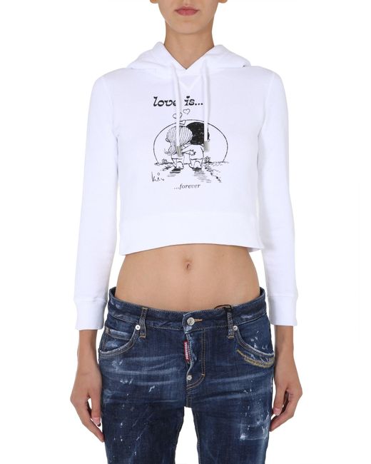 DSquared² White Cropped Hoodie With Playful Graphic
