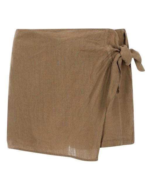 120% Lino Brown Shorts Con Fiocco