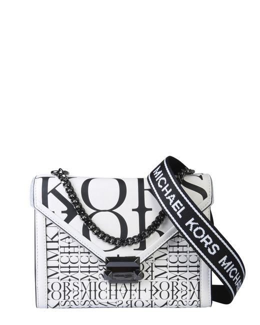 Borsa A Spalla Whitney Convertibile Grande In Pelle Con Logo Effetto Giornale di Michael Kors in White