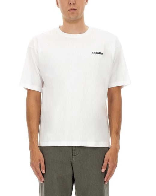 Aspesi White Graphic Crew Neck T-Shirt for men