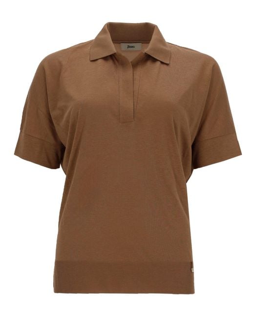 Herno Brown Cotton Blend Polo Shirt