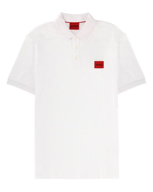 HUGO White Polo Con Patch Logo for men