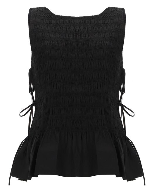 Ganni Black Top "Smock" Con Lacci