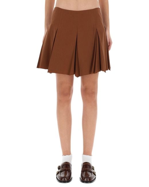 Marni Brown Pleated Miniskirt With Structured Wide Pleats