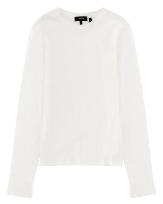 Theory White Solid Crew Neck T-Shirt