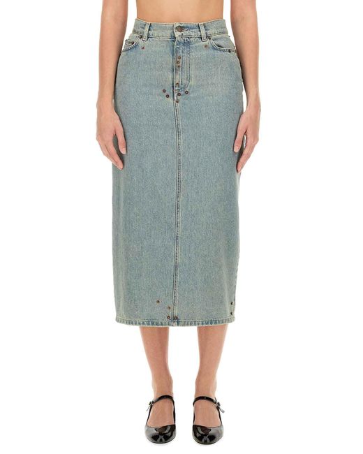 Moschino Green Mid-Length Denim Skirt With Classic Silhouette