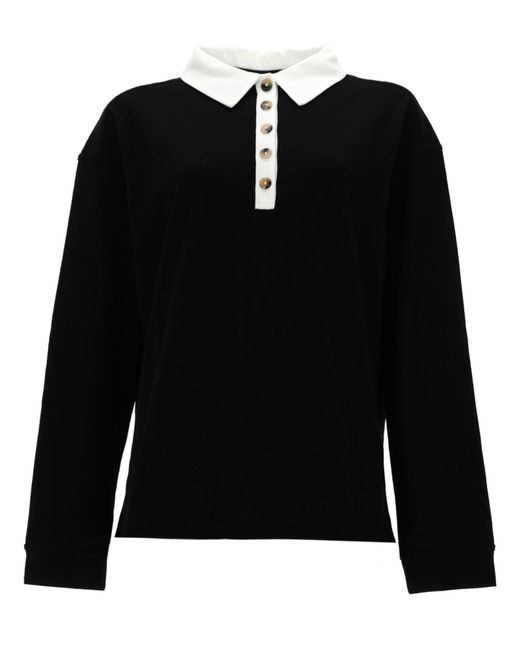 Khaite Black Faithful Button-Up Polo Top