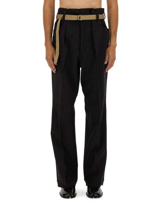 Maison Margiela Black High-Waisted Pants With Pleats And Stylish Belt for men