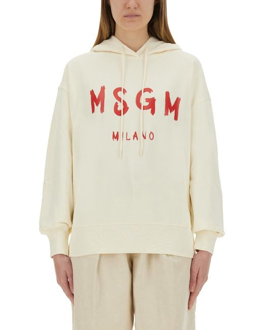 MSGM Gray Relaxed-Fit Sweatshirt With Brushed Logo