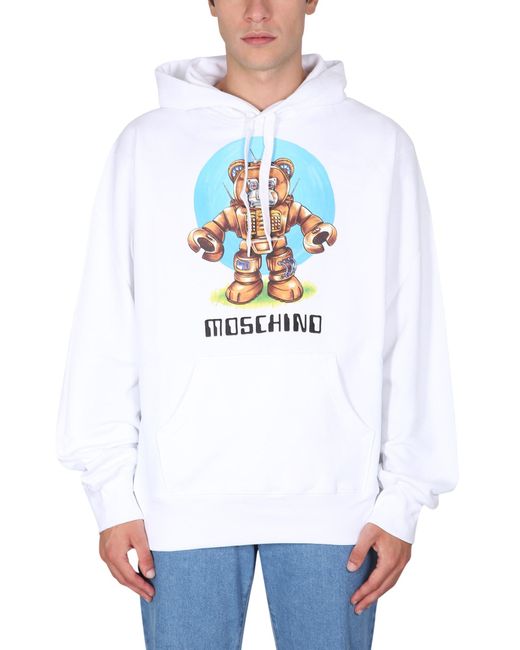 Moschino White Teddy Print Sweatshirt for men