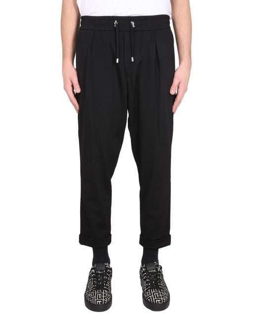 Balmain Black Relaxed Fit Wool Pants for men
