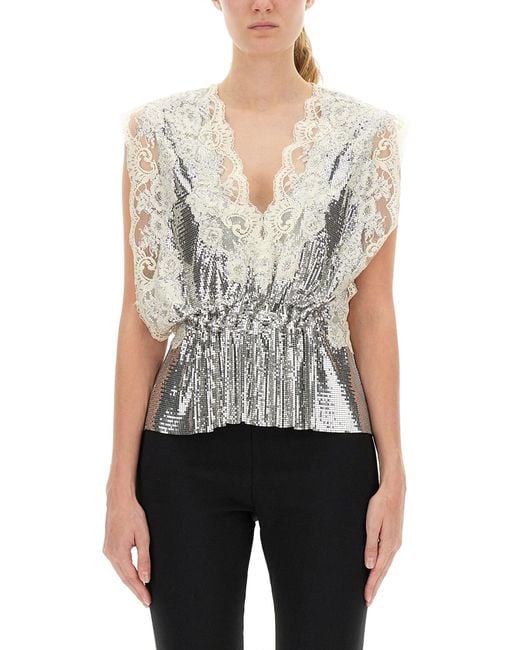Rabanne White Lace And Sequin Top