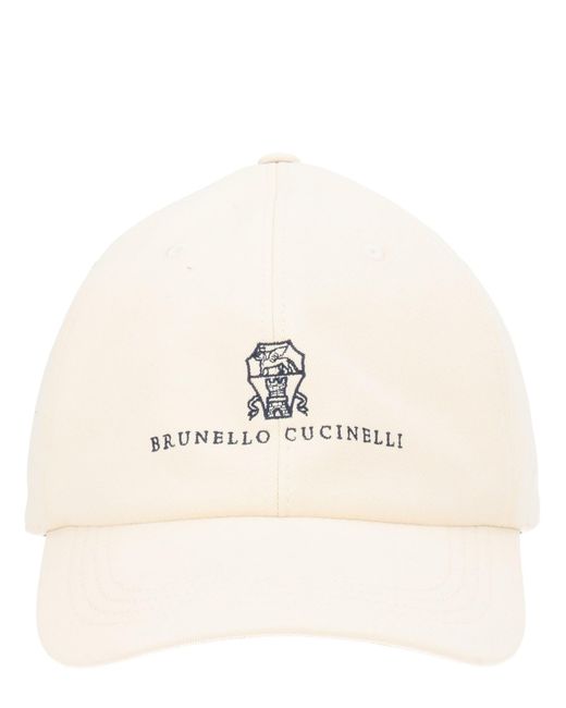 Brunello Cucinelli Natural Baseball Hat With Logo for men