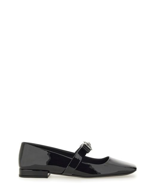 Versace White Gianni Ribbon Embellished Patent-Leather Mary Jane Ballet Flats