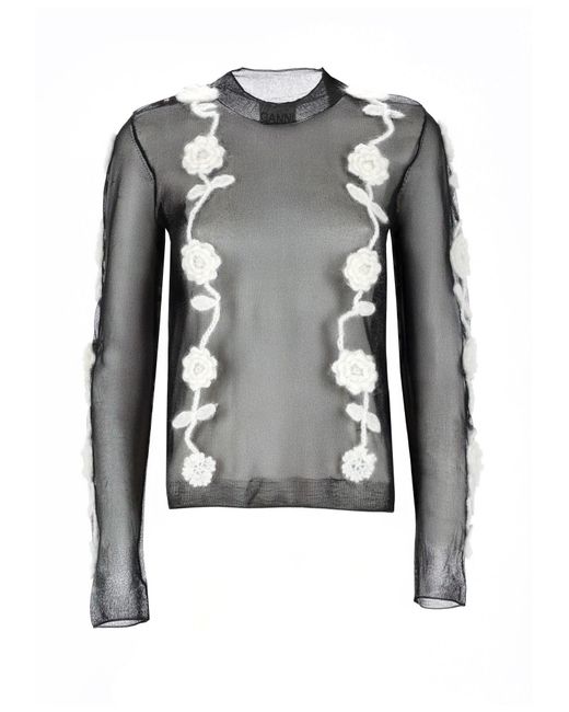 Ganni Black Mesh Top