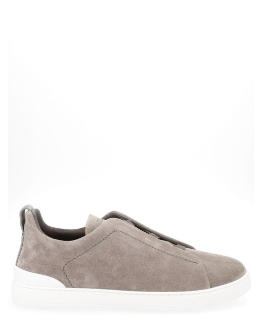 Zegna Gray Elevated Leather Sneakers for men