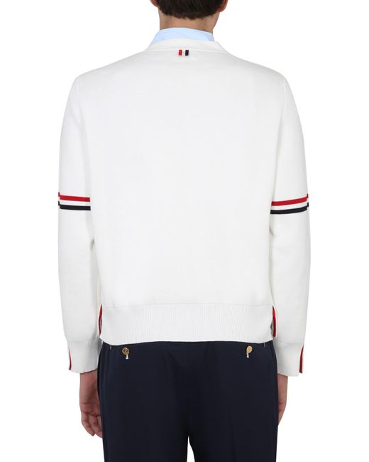 Cardigan Con Scollo A V di Thom Browne in White da Uomo