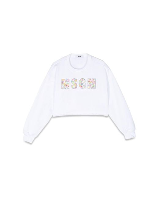 MSGM White Cropped Sweatshirt