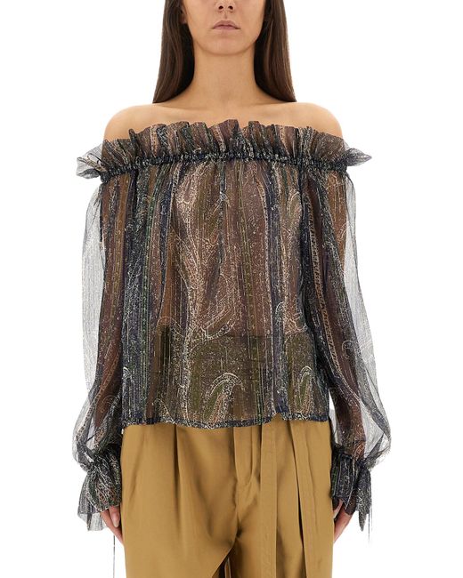 Saint Laurent Brown Lurex Silk Creponne Top