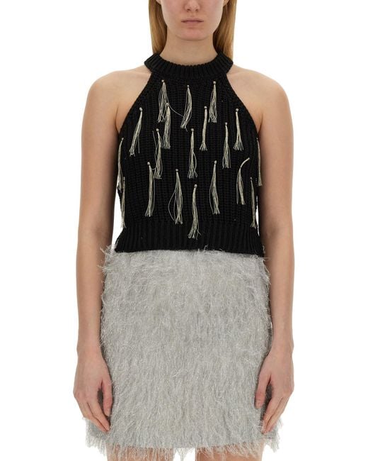 Alysi Black Top With Fringe