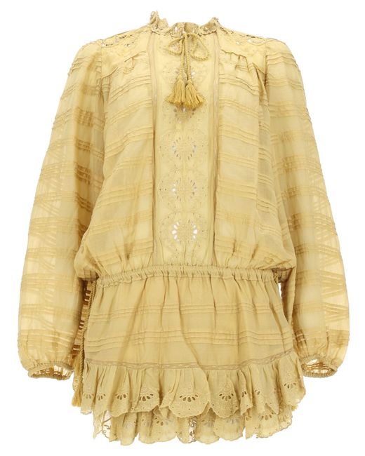 Isabel Marant Metallic Embroidered Band Collar Mini Dress
