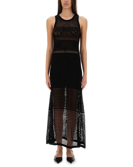 Moschino Black Open-Knit Maxi Dress With Signature Logo