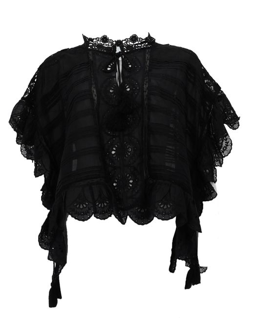 Isabel Marant Black Payton Lace-Trimmed Embroidered Cotton Blouse