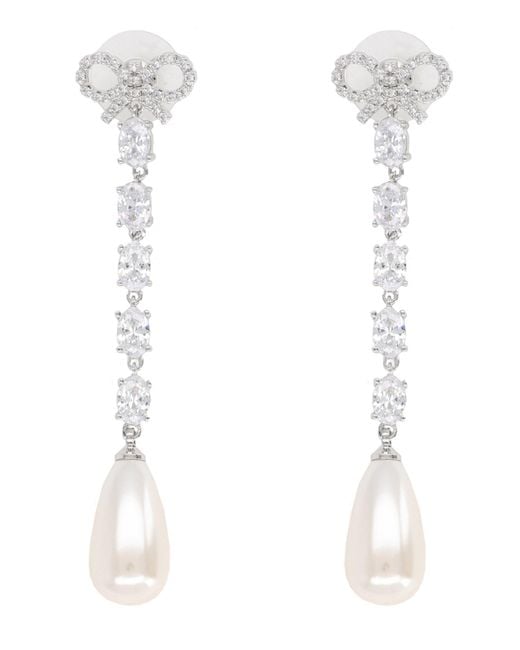 Self-Portrait White Bow Pearl Droplet Earrings