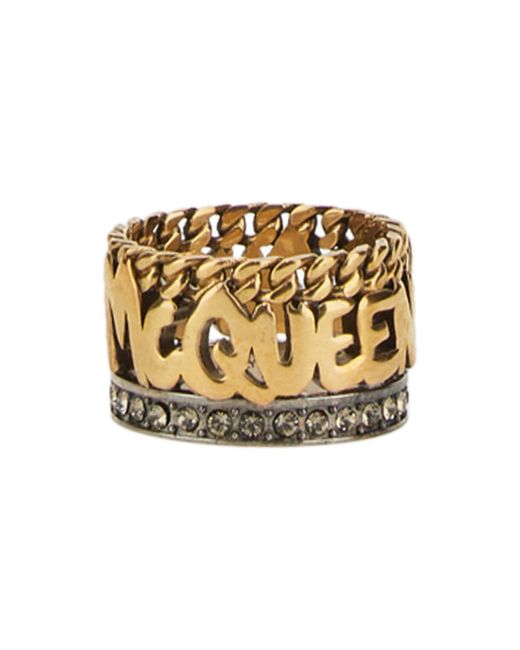 McQueen Metallic Antiqued Gold Graffiti Ring
