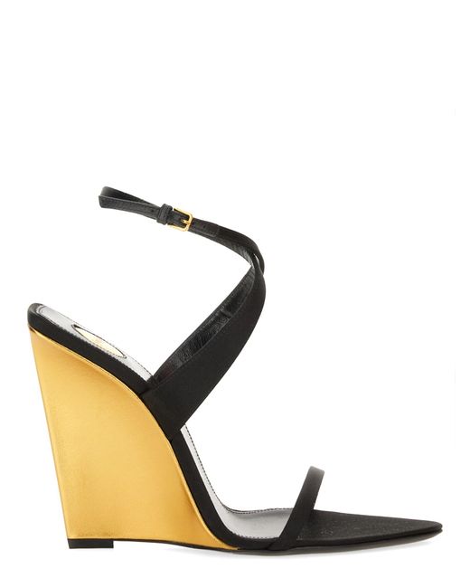 Saint Laurent Metallic 110Mm Crossover-Straps Wedge Sandals