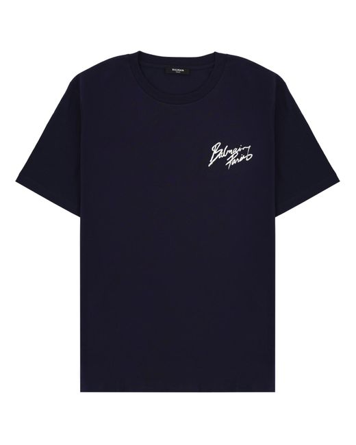 Balmain Blue T-Shirt With Logo for men