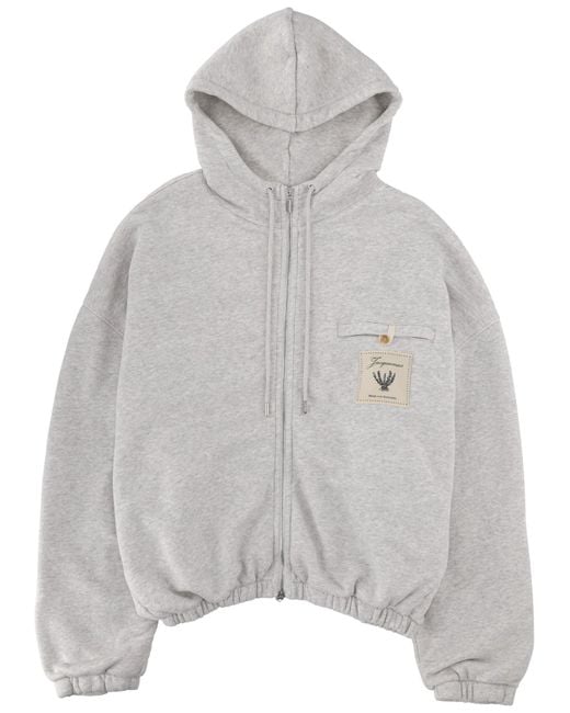 Jacquemus Gray Rosemary Label Zipped Hoodie for men