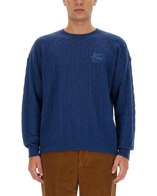 Etro Blue Regular Fit Pegasus Patterned Cashmere Shirt for men