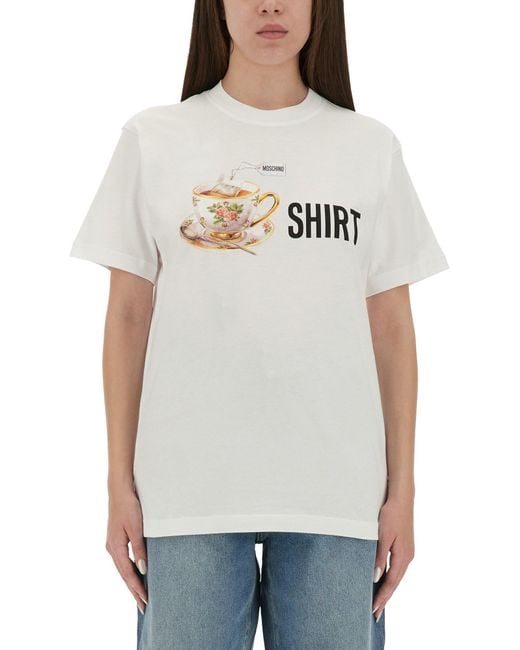 Moschino Gray Playful Cotton T-Shirt With Floral Print
