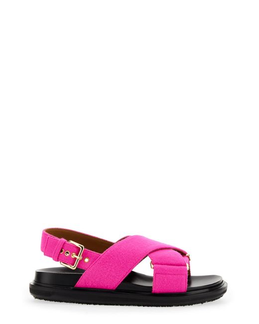 Marni Pink Crisscross Leather Sandal With-Tone Buckles