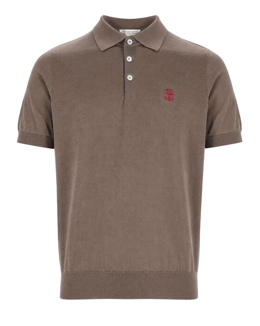 Brunello Cucinelli Brown Maglia Polo Con Logo for men