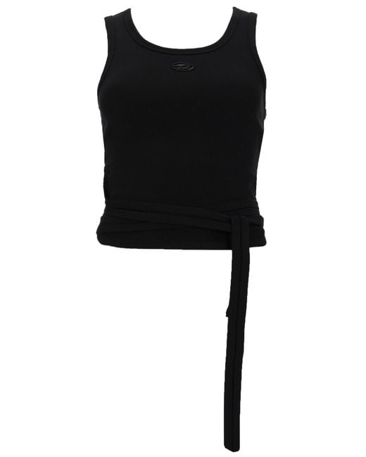 DIESEL Black Crop Top "T-Anky-Tail" Con Lacci