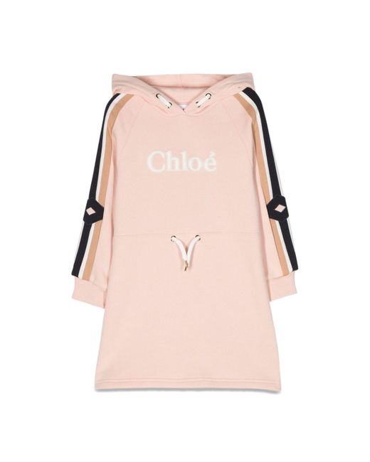 Chloé Hooded Dress With Logo in Pink | Lyst