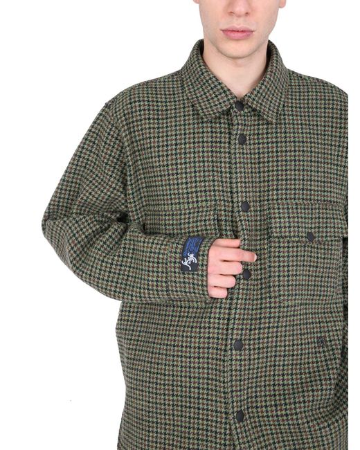 CAMICIA PIED DE POULE IN LANA CON LOGO di MSGM in Green da Uomo