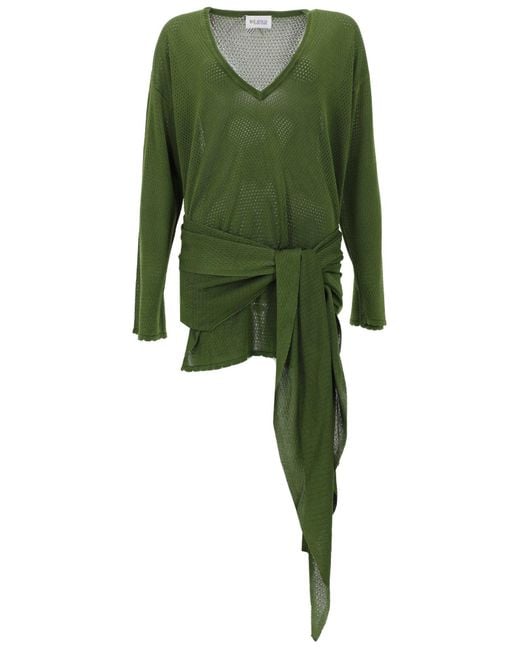 The Attico Green Mini Abito Drappeggiato