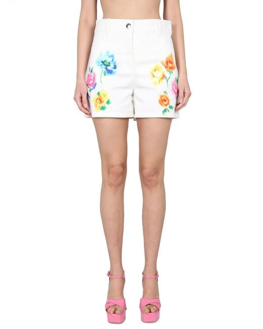Boutique Moschino White Shorts In Broderie Anglaise Flower Chiné