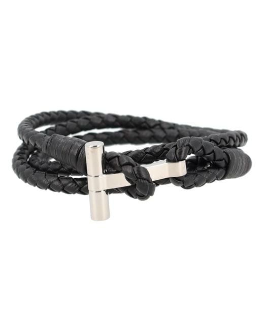 Tom Ford Black Braided Logo Bracelet for men