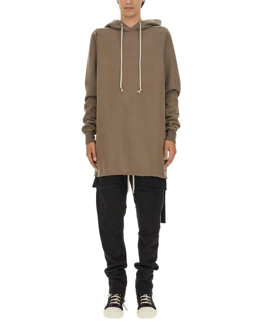 Rick Owens Natural Oversized Cotton Hoodie With Drawstring Hood for men