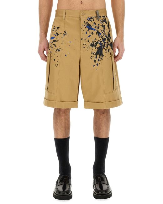Moschino Natural Bermuda Cargo Shorts With Unique Splatter Print Design for men