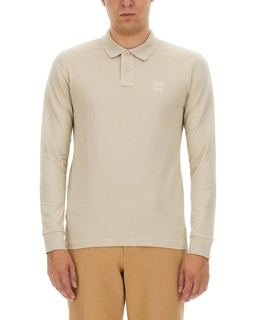 Polo Con Patch Logo di Boss in Natural da Uomo