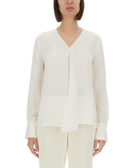 Theory White Silk Georgette Blouse With V-Neckline