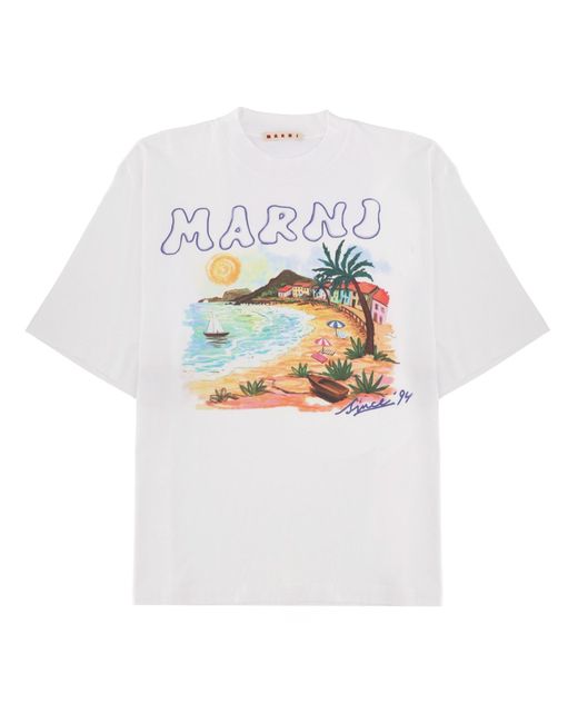 Marni White T-Shirt With Print for men