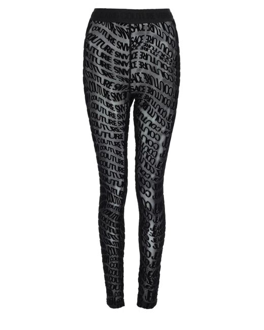 Versace Jeans Couture Black Pantalone Leggings Con Stampa Logo