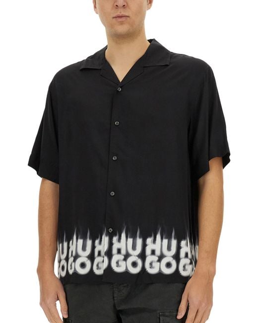 Camicia Oversize Con Logo Stampato Fumé di HUGO in Black da Uomo