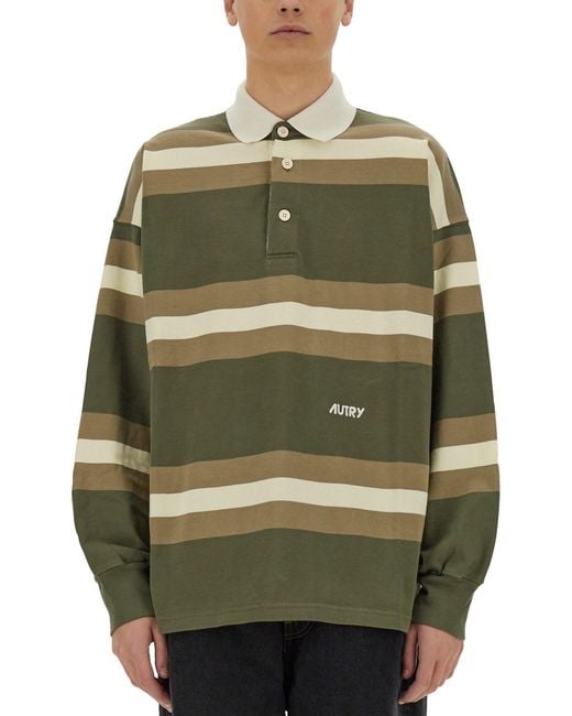 Autry Green Striped Polo